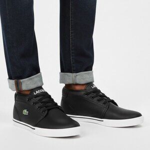 Lacoste Mens Size 7 Black Leather Ampthill LCR3 SPM Mid Lace-Up Sneakers Shoes